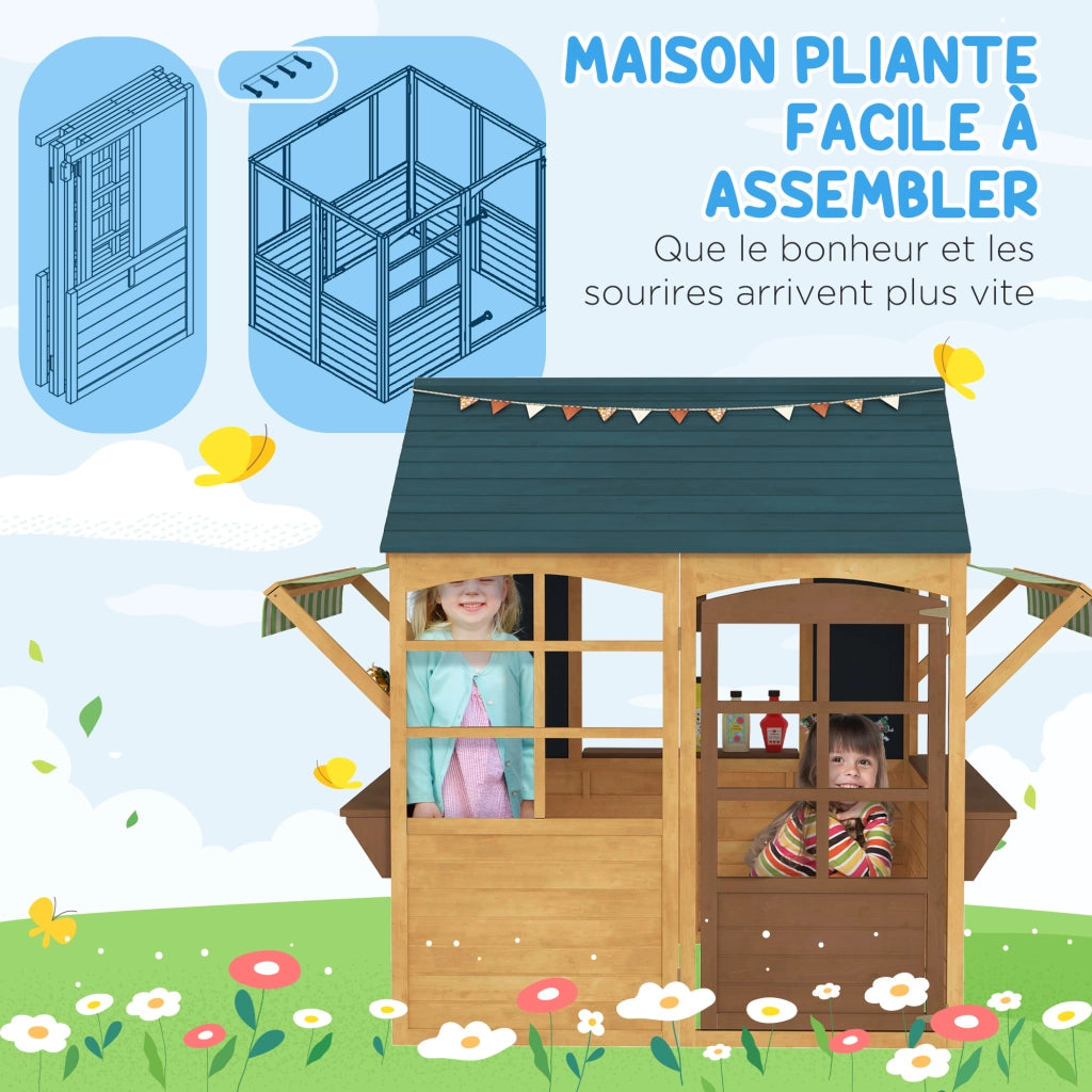 Casetta gioco bambini pieghevole ¨C Xylo ¨C porta finestre tettoia lavagna gialla