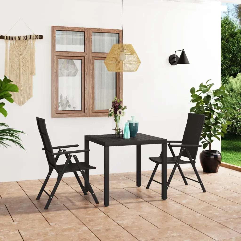Set da Pranzo da Giardino 3 pz | Set Salotto da Giardino Nero