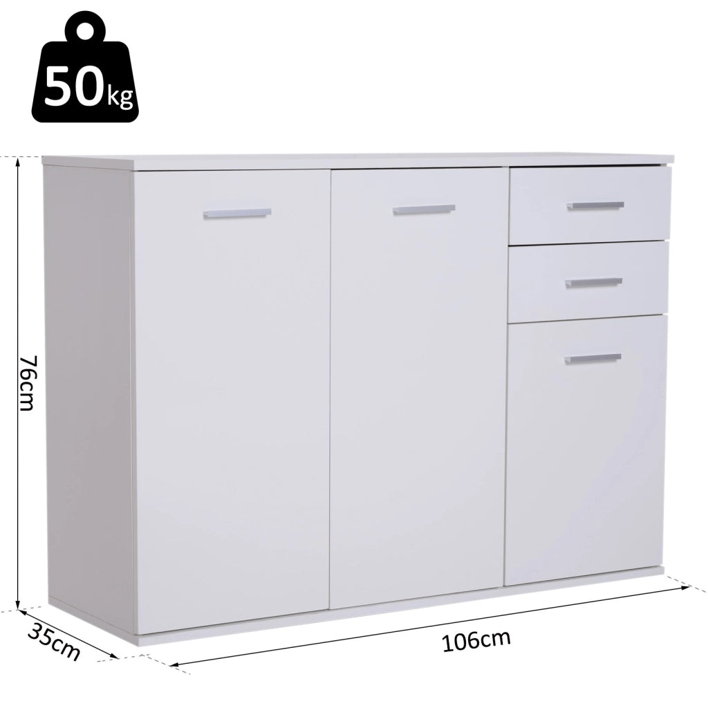 EasyComfort Credenza Soggiorno con 3 Armadietti e 2 Cassetti, Madia Soggiorno Moderna Salvaspazio con Ripiano Regolabile in Legno, 106x35x76 cm, Bianco