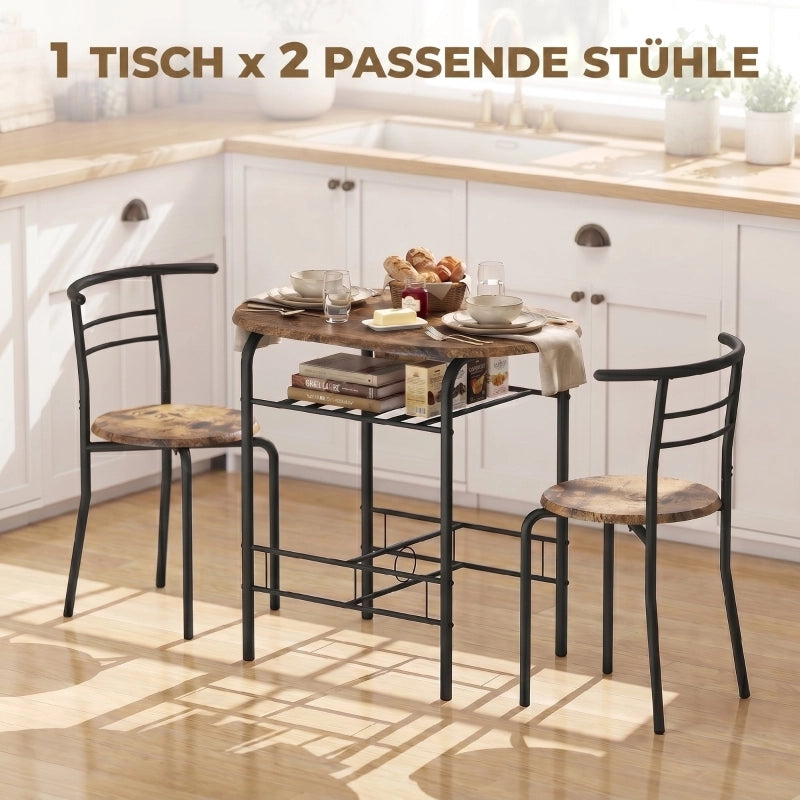 TAVOLO da pranzo Set da 3 pezzi 80x52x76 cm Marrone rustico con 2 sedie