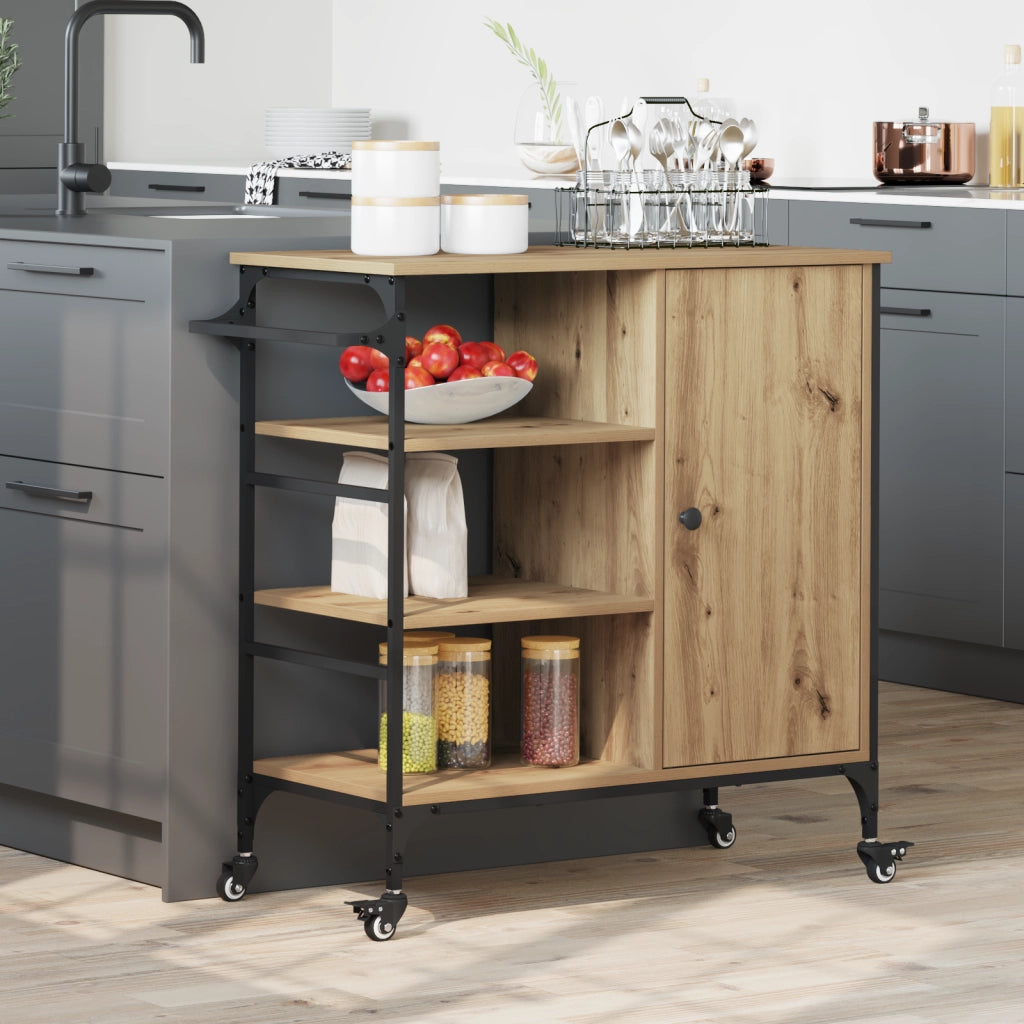 Carrello da cucina Rovere artigianale 87.5x38.5x84.5 cm Legno ingegnerizzato