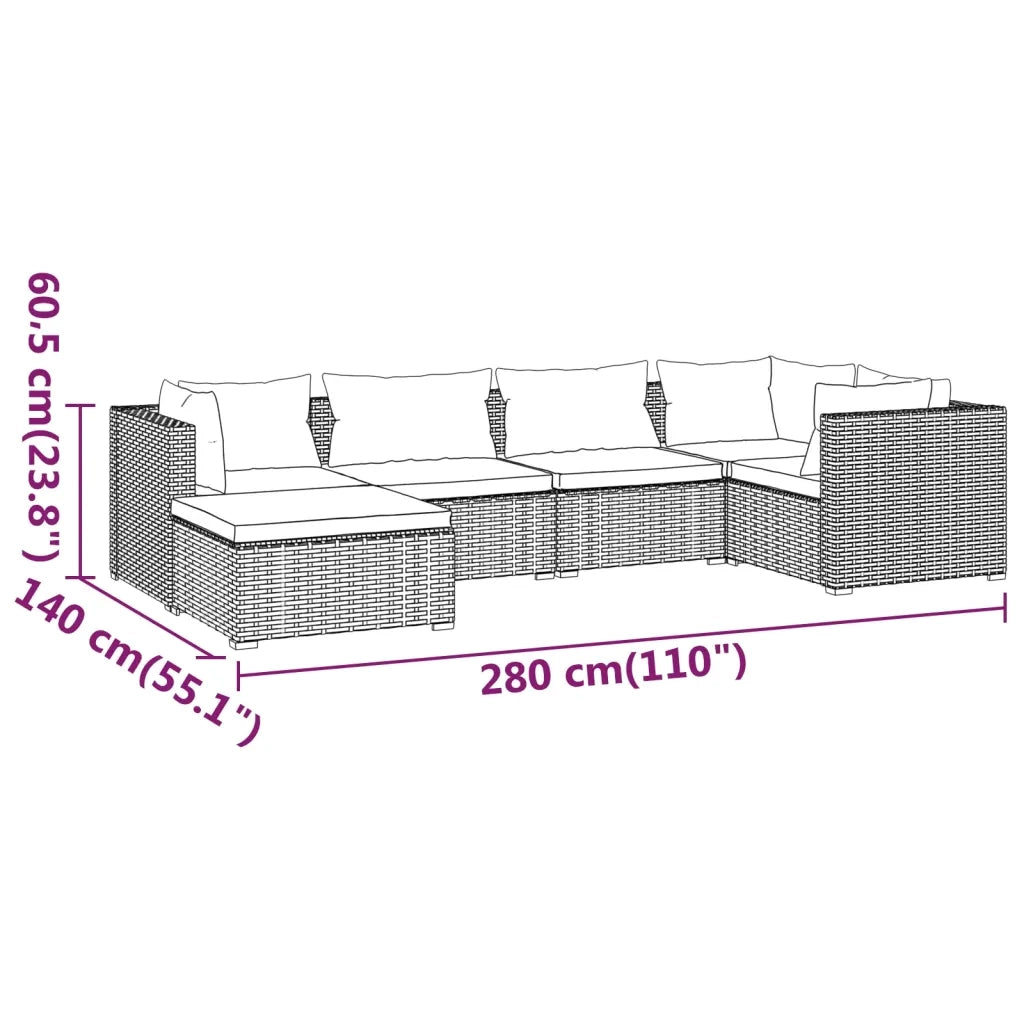 Set Divani da Giardino 6 pz con Cuscini in Polyrattan Marrone cod mxl 37902