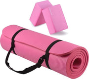 Yogamat extra spessa 1/2 pollice con cinturino e blocchi per yoga - Rosa