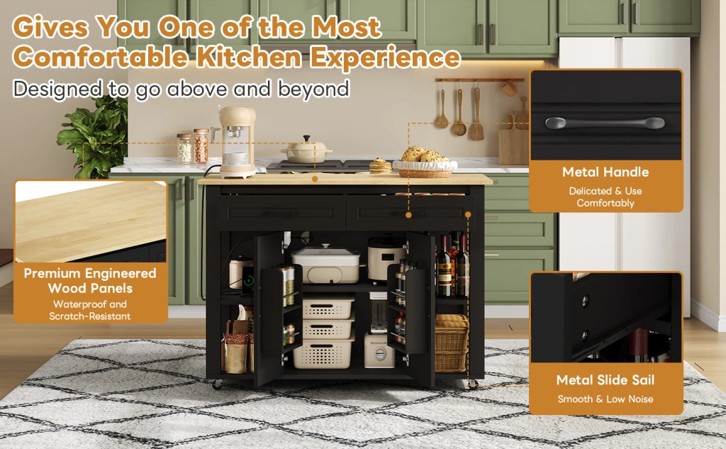 Isola cucina estraibile - Zephmum - 120 cm - Con bar, prese, 2 cassetti