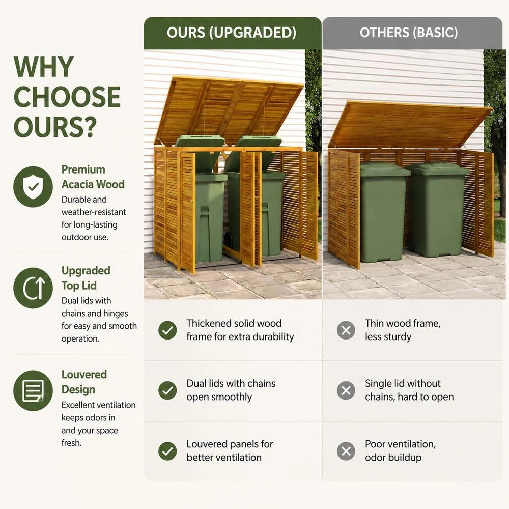 Bin Storage Unit For 2 Bins, 140x89x117 Cm, Solid Acacia Wood