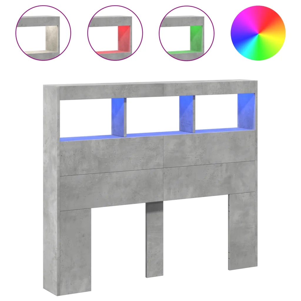 Testiera con Contenitore a LED-Testata del letto Grigio Cemento 120x17x102 cm