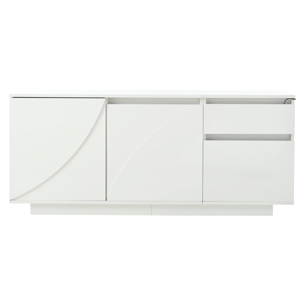 Mobile Credenza con LED ¨C MINIMAL ¨C Bianco Lucido, 1 Cassetto, MDF, 140x40x60 cm