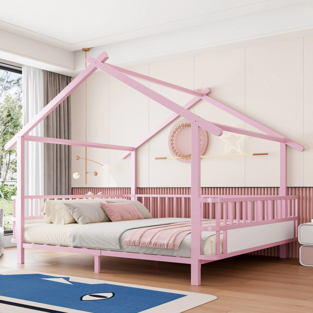 Letto per bambini a casetta in metallo rosa 140x200 cm
