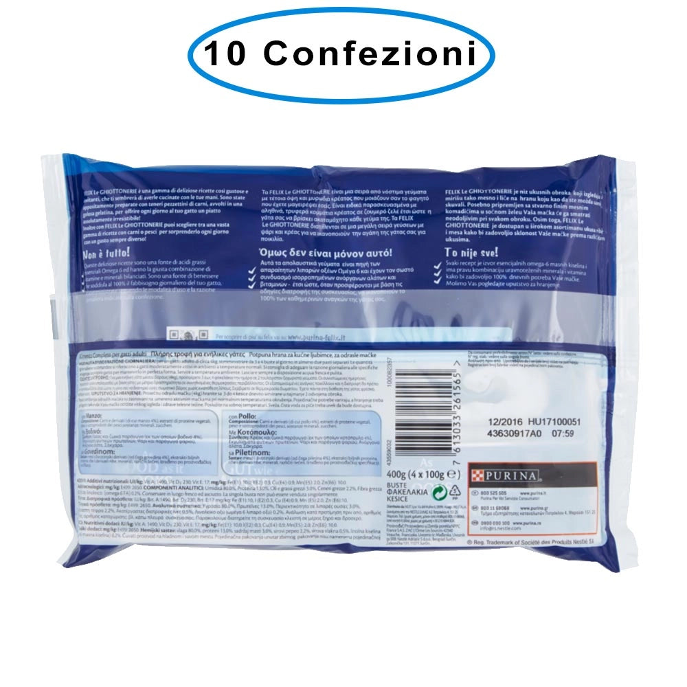 Purina felix le ghiottonerie umido gatto manzo & pollo 10 confezioni da 4 buste da 100 grammi