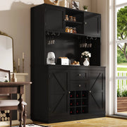 OKWISH Credenza cucina alta con 4 ante e 2 cassetti, ripiani regolabili e portabottiglie, in MDF, Nero, 120 x 40 x 188 cm