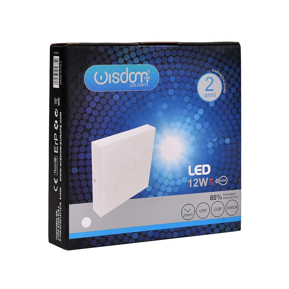 APPLIQUE LED QUADRATA SLIM 12W BI-EMISSIONE LUMINOSA 6500K° - ILLUMINAZIONE SOGGIORNO CAMERA DA LETTO INGRESSO UFFICI E NEGOZI