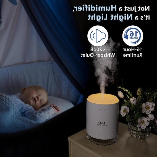 Umido Portatile per Camera da Letto con Lampada da Notte - Azionamento Silenzioso e Spegnimento Automatico 500 ml