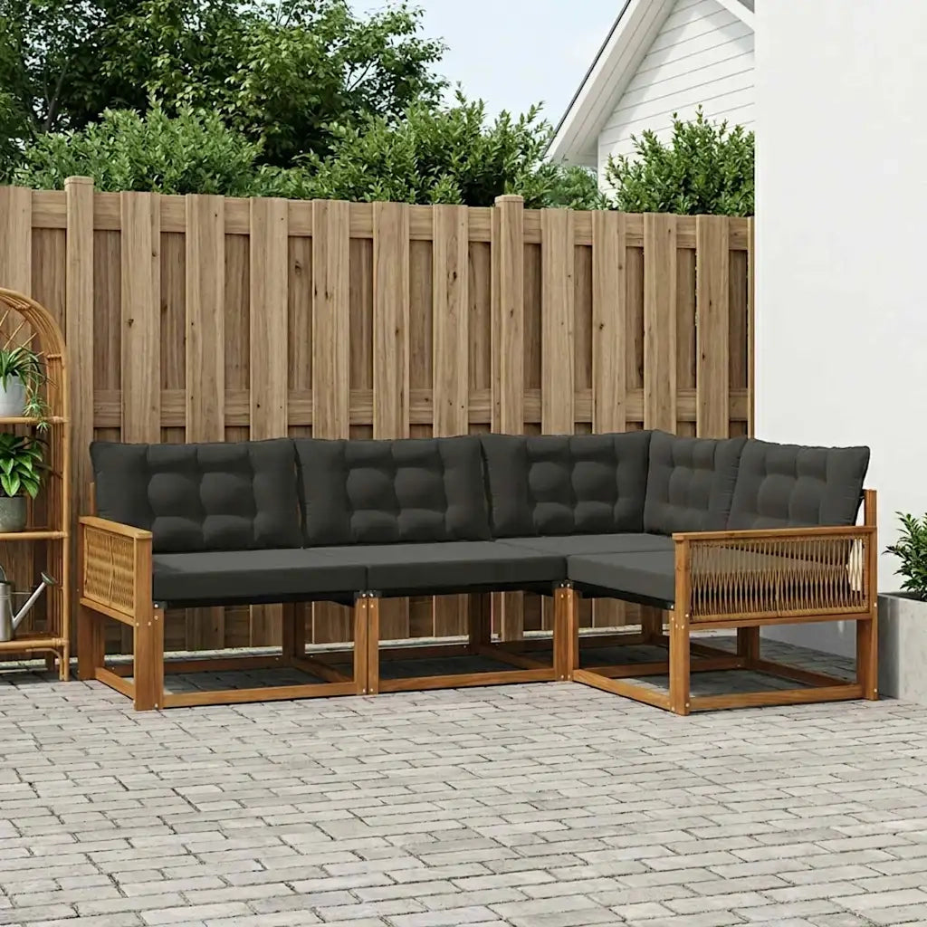 Set di divani da esterno con cuscino 4 pcs Naturale e Nero 3381396