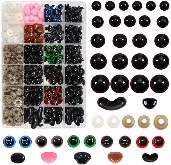 Occhi di Sicurezza 560 Pezzi - Occhi di Naso - Chiavi di Chiusura - Occhi Amigurumi - Plastica - Per Attività di Riciclo - Occhi di Bambola
