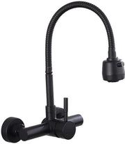 Faucetta per Wandmontaggio per Cucina Maniglia a Pignone per Cucina Cucina a Parete con Spout in Acciaio Inox 360° Rotativa, Nero