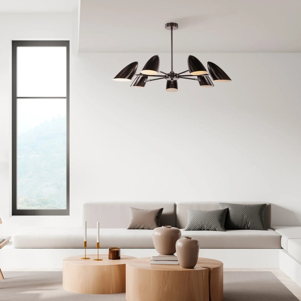 Lampadario A Sospensione Moderno Aida 7 Luci E14 40W Metallo Nero Ip20