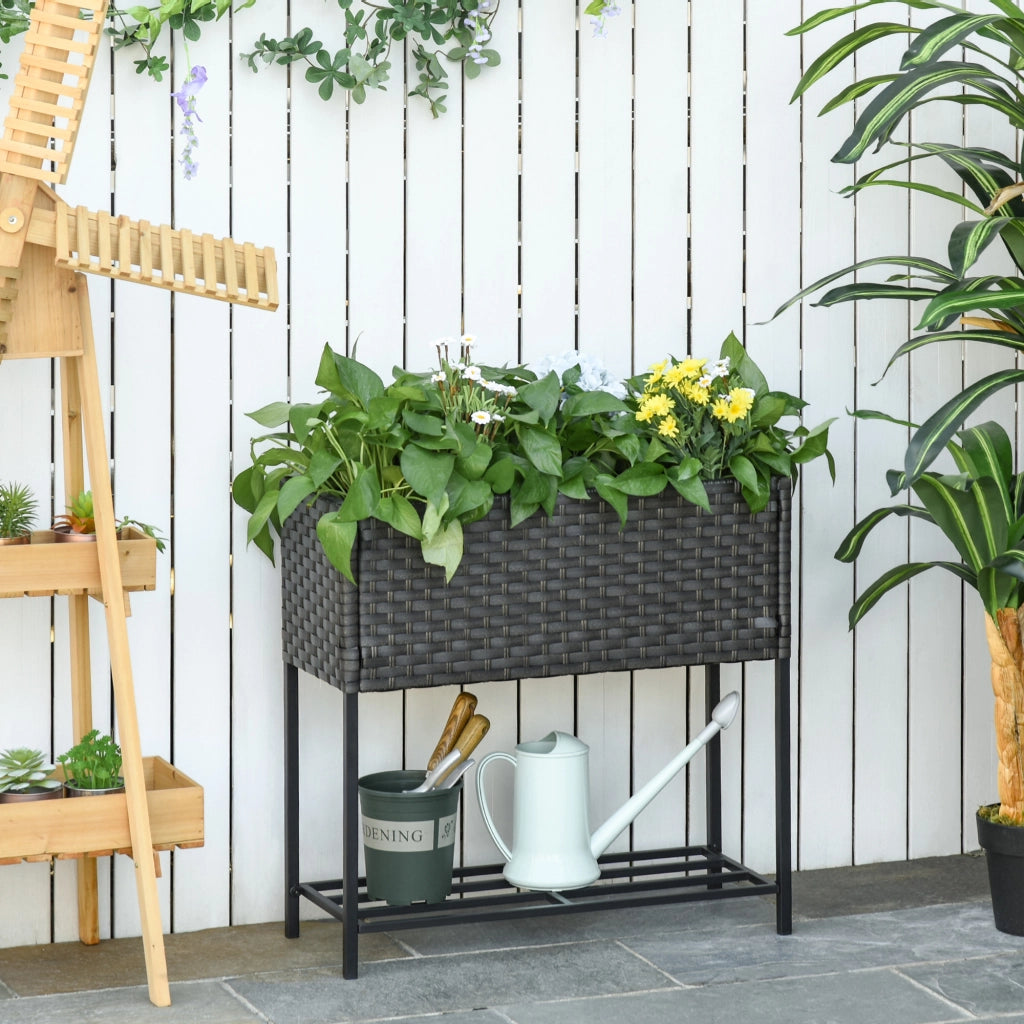 Vaso da fiori con scaffale ¨C zephmum ¨C Polyrattan metallo marrone 70x30x70