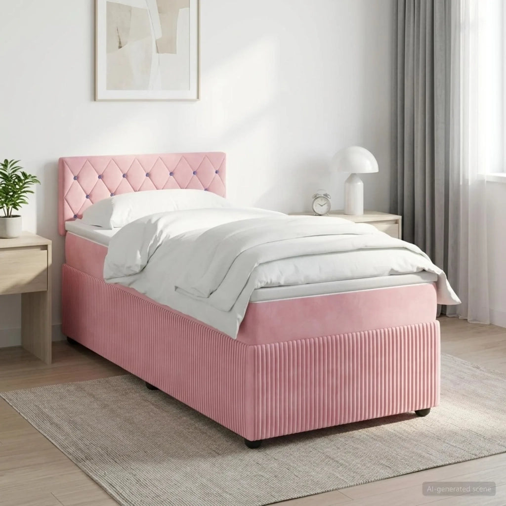 Letto box spring con materasso Rosa 90 x 200 cm Velluto 3451600
