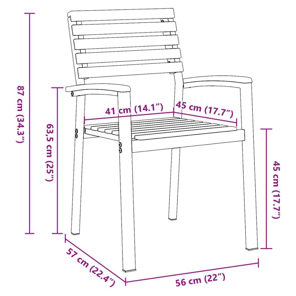 Sedia da Giardino Impilabile 8 pcs in Legno Massello di Acacia e Metallo