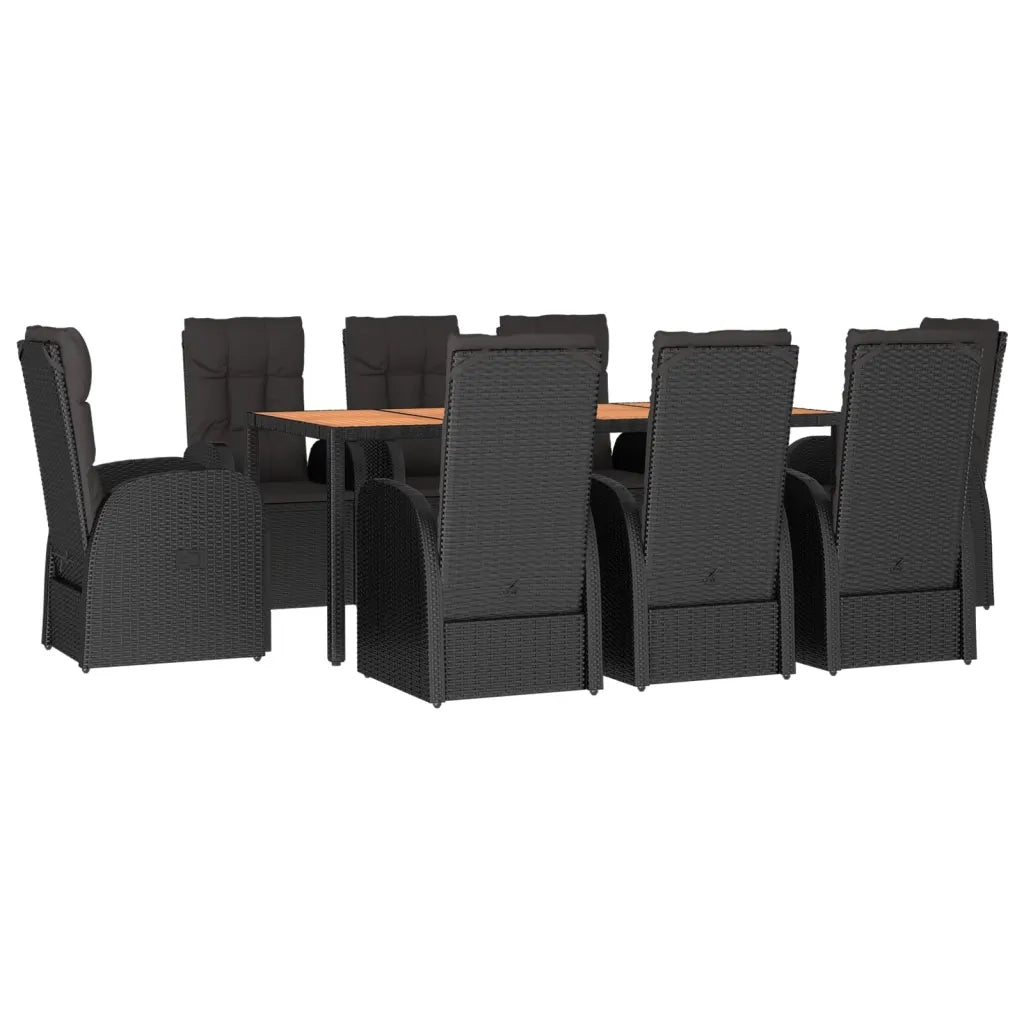 Set da Pranzo da Giardino 9 pz con Cuscini Nero in Polyrattancod mxl 124356