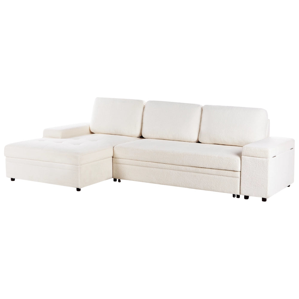 Divano letto angolare Bianco Boucle imbottito Orientamento a destra con letto contenitore
