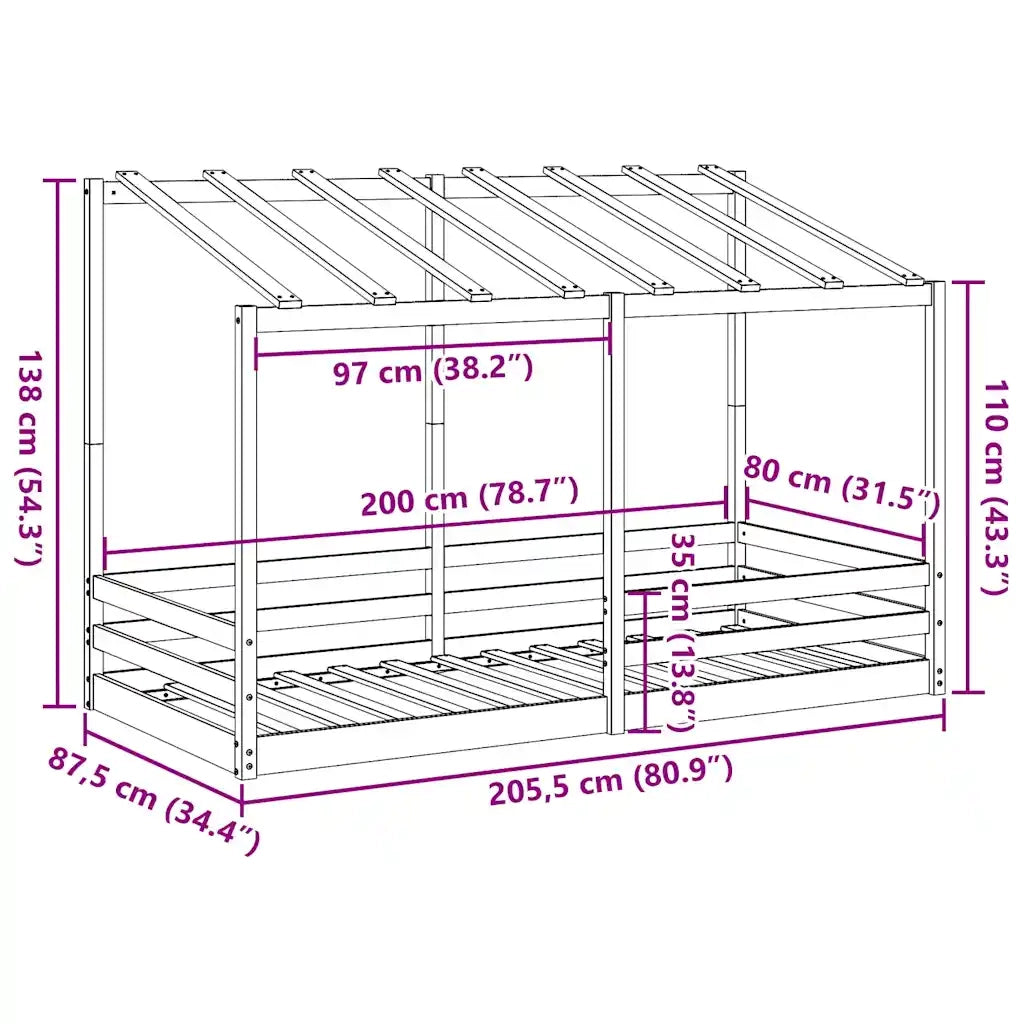 Letto Bambini con Tetto Marrone Cera 80x200 cm Massello Pino 847005
