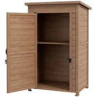 Armadio da Giardino in Legno con Ripiano Regolabile e Catenaccio, 75x56x117cm, Marrone