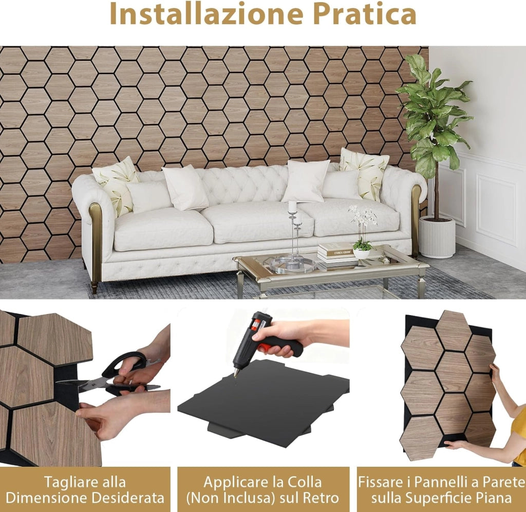 Pannello Fonoassorbente 4 Pezzi, Pannelli Acustici per Pareti, 81 x 66 cm con 9 Tavoletta Esagonali in Legno, Decorazione d’Interni, per Riduzione Rumore, 2,1 m²