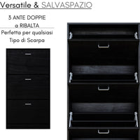 Scarpiera Salvaspazio 3 Ante a Ribalta 63x24x115 cm in Melaminico Venato a Rilievo Nero