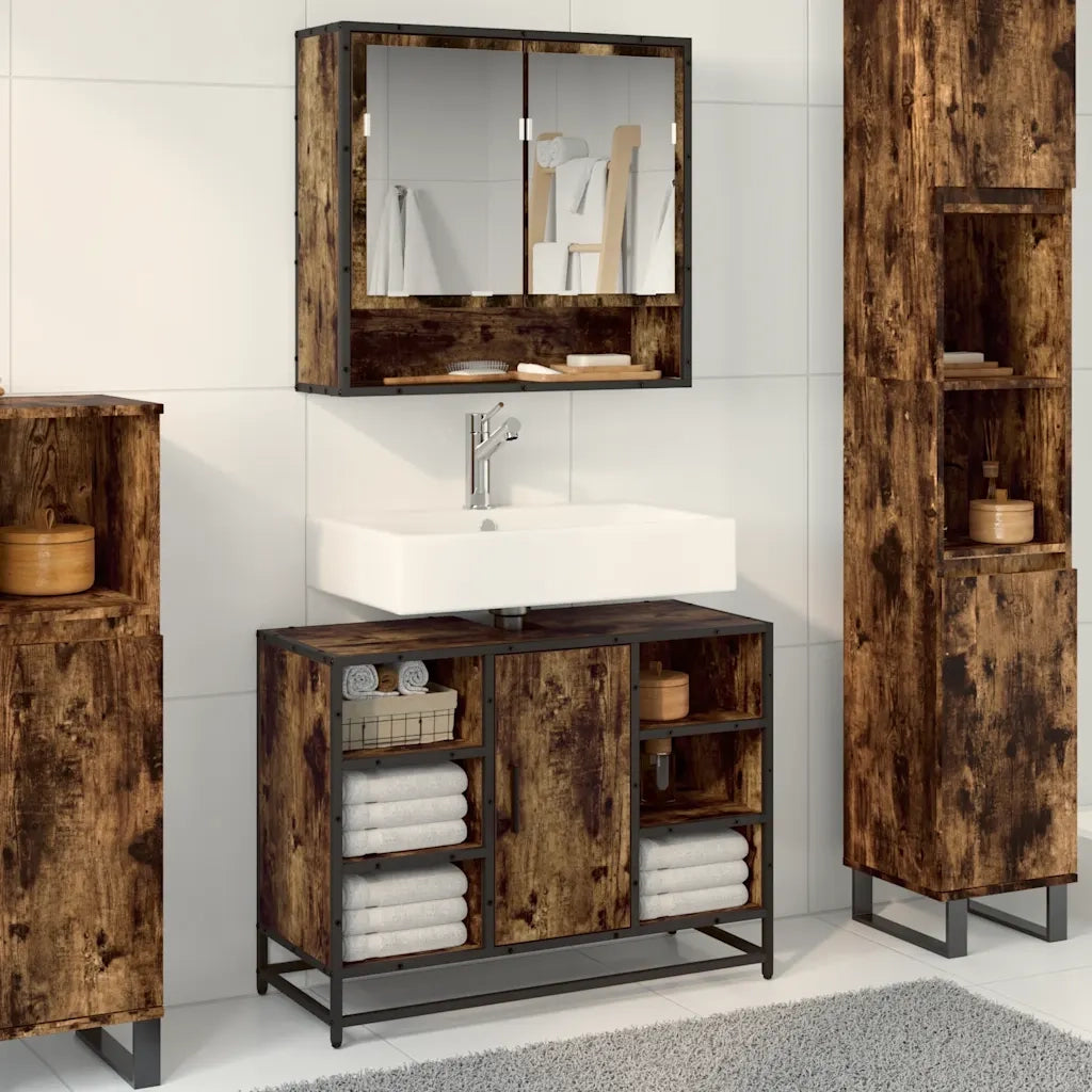 Mobile Lavabo Bagno Rovere Fumo 60x30x60 cm Legno Multistrato 849291