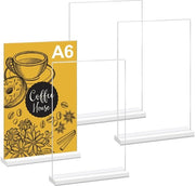 Set di 4 sostegni A6, supporto per tavolo in acrilico con base rimovibile, supporto per carta da tavolo, sostegno T, supporto per annunci A6 per presentazione a doppia faccia, supporto per biglietti A6 per ufficio, ristorante, caffè