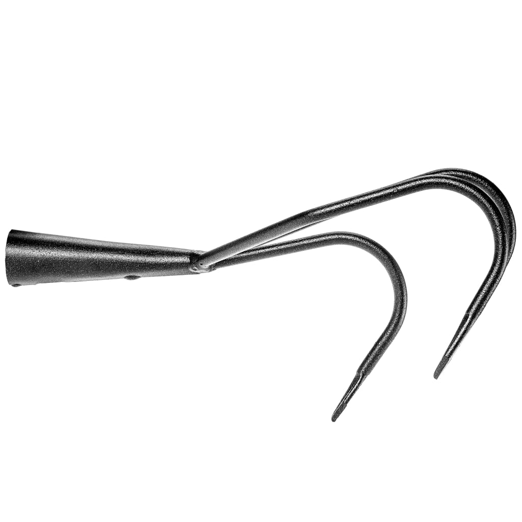 Rastrello da giardino KADAX a 3 denti in acciaio con aerazione integrata.