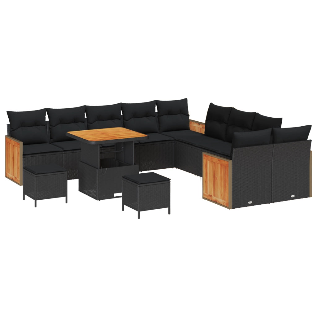 Set di divani da giardino  13 pezzi con cuscini Nero Polyrattan Acacia