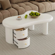 Tavolino da caffè bianco 97 x 64 x 42 cm, forma irregolare, 2 cassetti, MDF