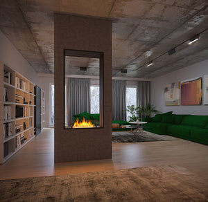 Camino a Bioetanolo da Incasso 83,5x163,5x35 cm Bifacciale 2 Side 1600 Slim Verticale Nero con Vetro