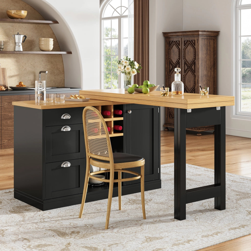 Tavolo da pranzo estensibile con contenitore; isola cucina girevole a 360°; 120 × 40 × 74 cm