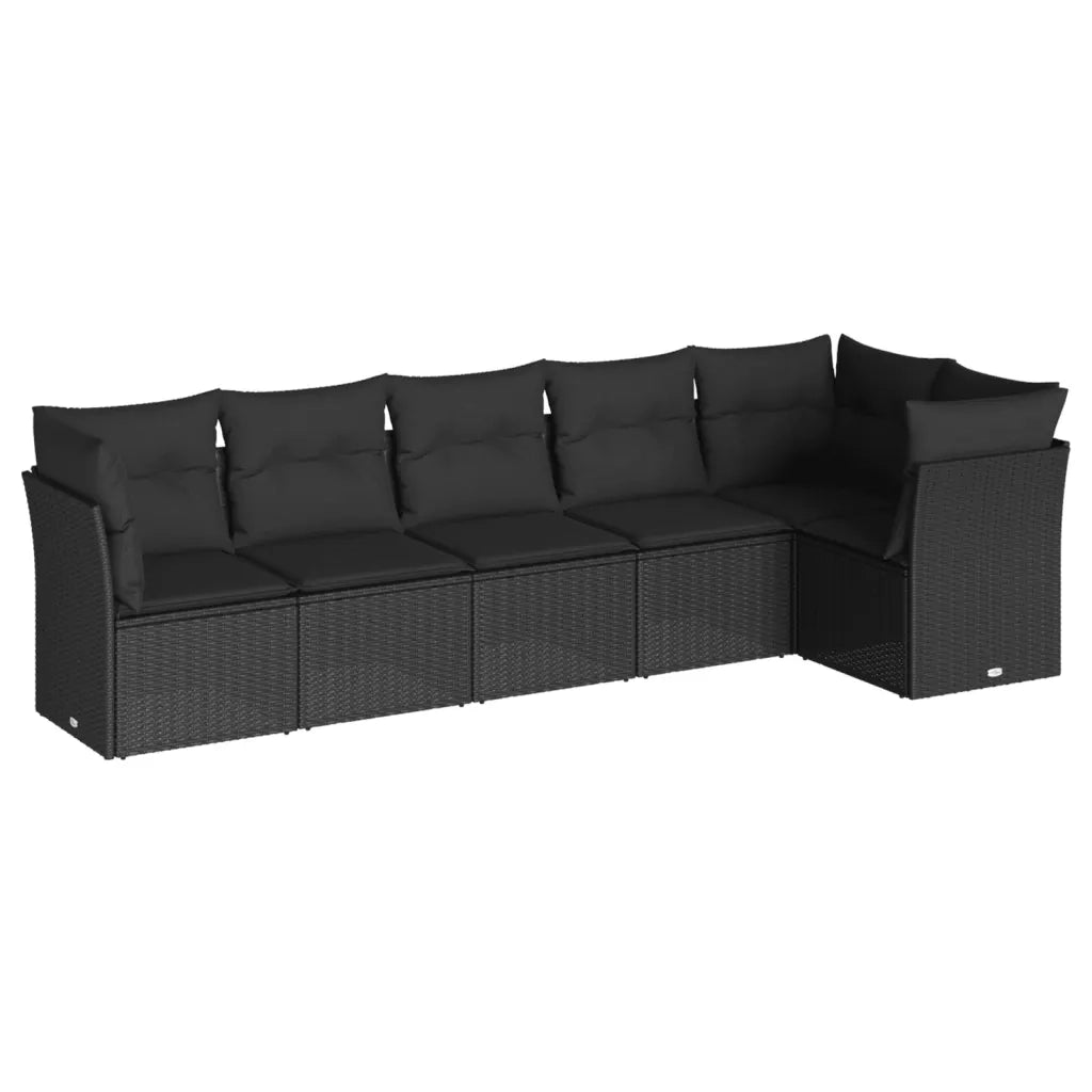 Set Divano da Giardino 6 pz con Cuscini Nero in Polyrattan