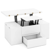 Tavolino da caffè sollevabile 100 x 50 x 44 cm con spazio sotto il piano e 4 sgabelli di design per soggiorno in legno ingegnerizzato bianco 20_0020600