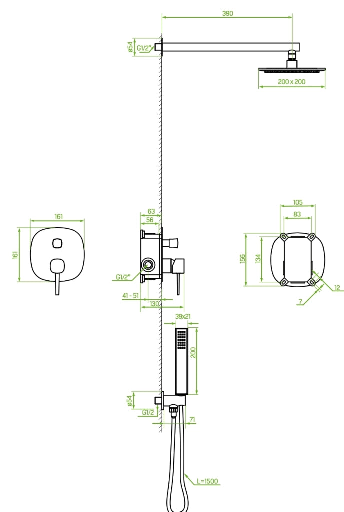 Set doccia completo di miscelatore incasso soffione e doccetta