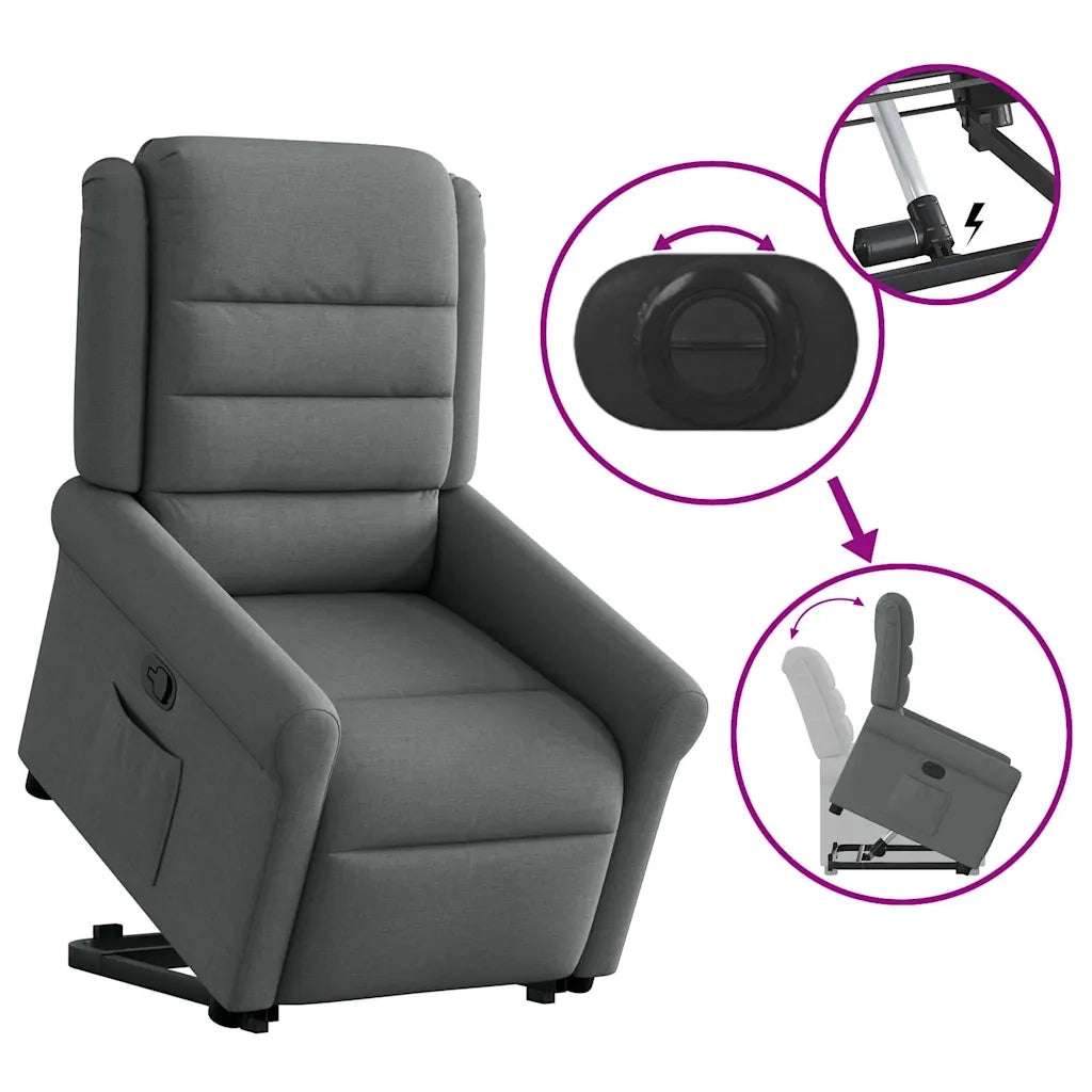 vidaXL Poltrona Alzapersona Reclinabile Grigio Scuro in Tessuto