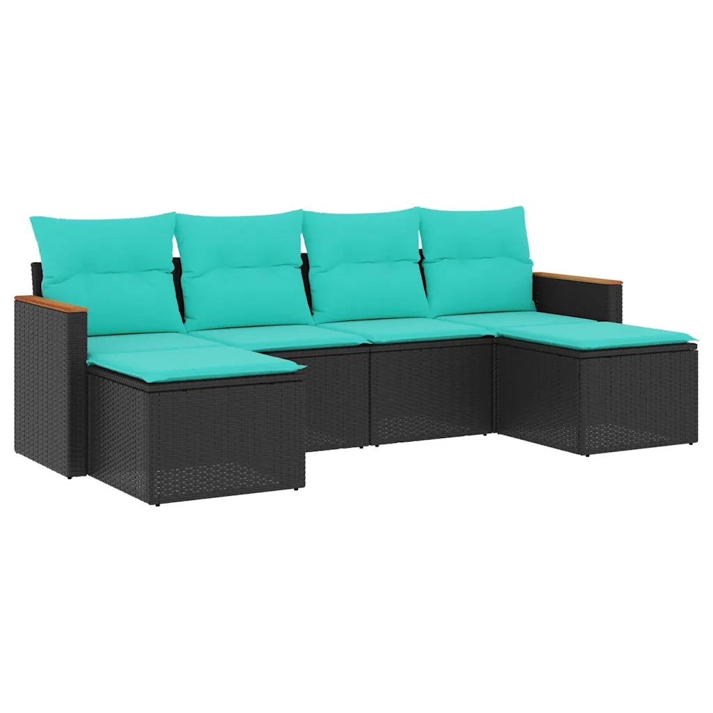 Set Divani da Giardino 6 pz con Cuscini Nero in Polyrattan 3226218