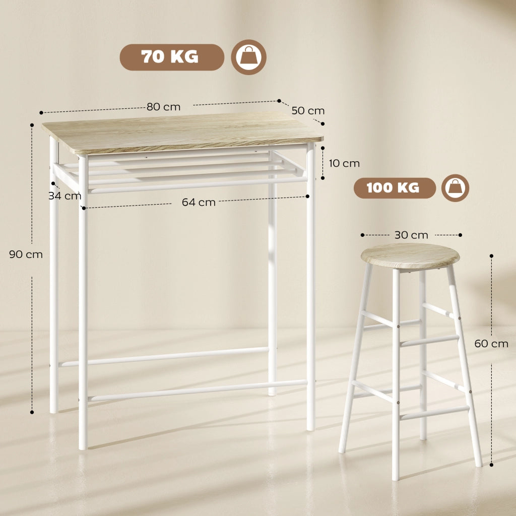 Set Bancone Bar e 2 Sgabelli Alti in Legno ¨C zephmum ¨C Bianco
