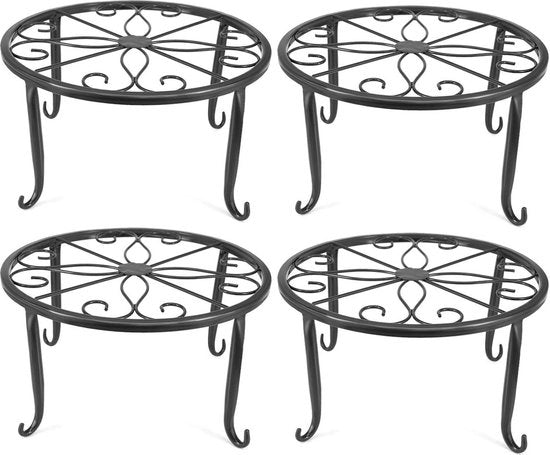 Set di supporti per piante da 4 - Supporto per vaso metallico - Standaarde in acciaio nero (4Pack)