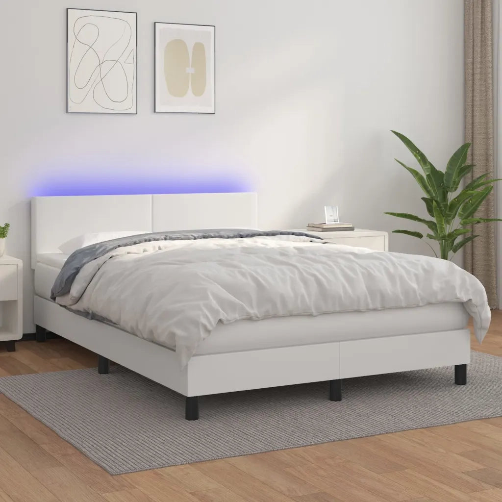 Giroletto Molle con Materasso e LED Bianco 140x200cm Similpelle