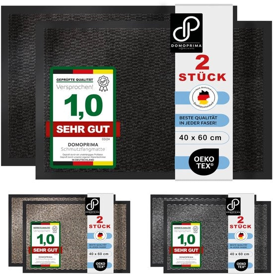 Set di 2 tappeti di ingresso, senza odore, di alta qualità, per uso interno ed esterno, antiscivolo, resistente al tempo, per ingresso, spazio all'aperto, tappeto di ingresso, tappeto di soglia, tappeto di uscita (nero striato, 40 x 60 cm)