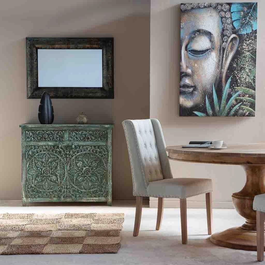 Credenza in legno invecchiato verde 103x40x90