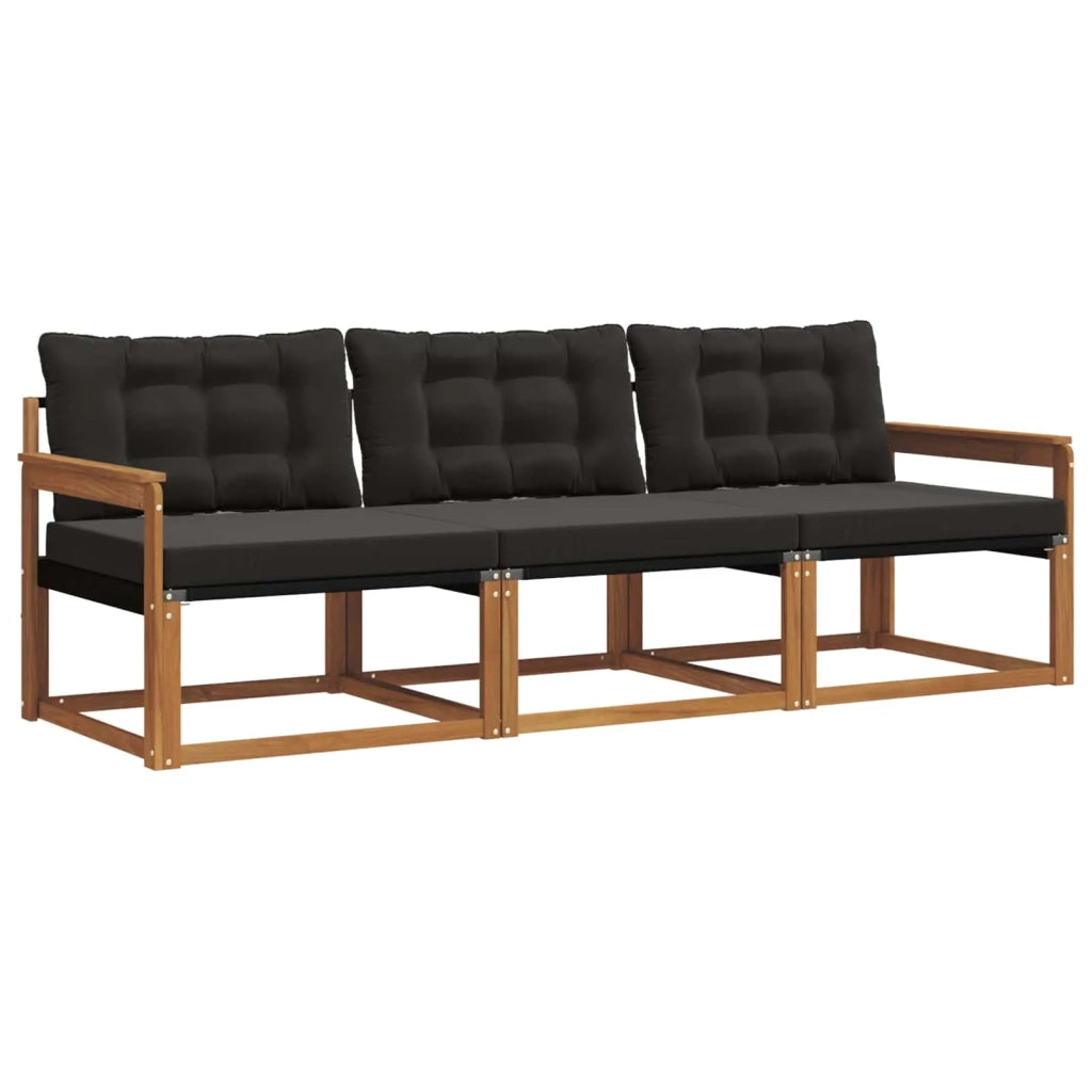 Set di divani da esterno con cuscino 3 pcs Naturale e Nero