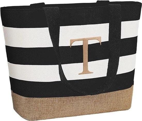 Tas personalizzata per spiaggia, borsa con iniziali per donna, grande borsa con chiusura a righello, regalo personalizzato per donna per amica, damigella d'onore, collega.