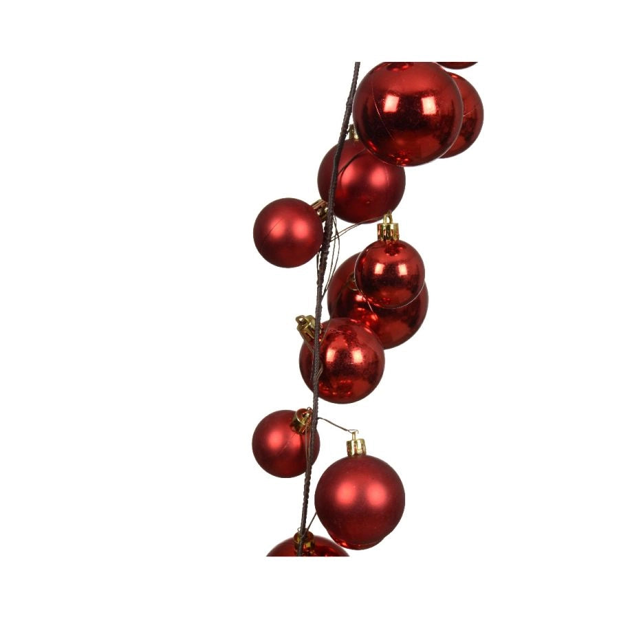 GHIRLANDA NATALIZIA LINEARE CON PALLINE ROSSE OPACHE E LUCIDE 180CM INFRANGIBILE