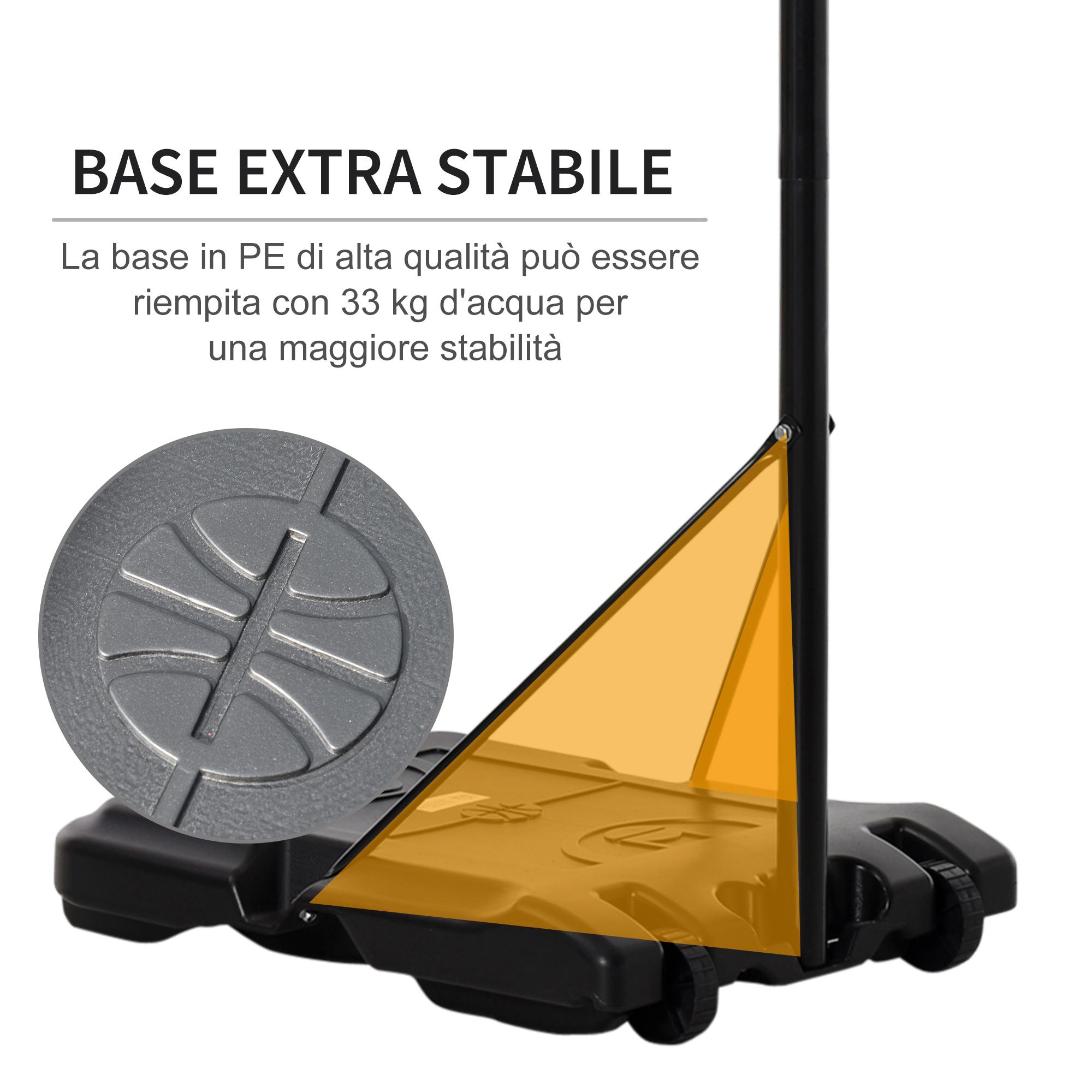 Canestro da Basket da Esterno Altezza Regolabile 175-215 cm in Metallo con Ruote Nero